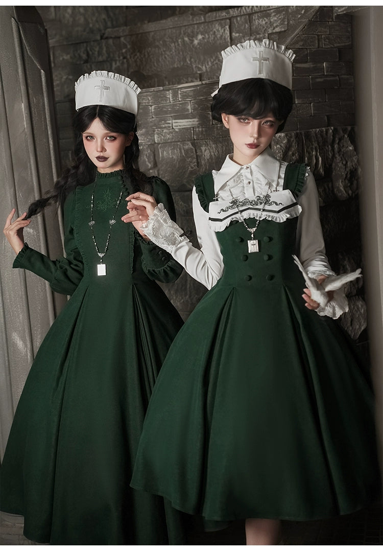 With PUJI - Letter and Poetry · Abyss Clinic - Gothic Lolita Green Dress Set 43929:789690