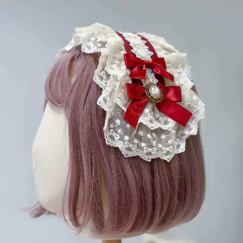 Krncrlo - Cello Vintage Elegant 3 Tiered Lolita Jumper Dress S Wine red hairband