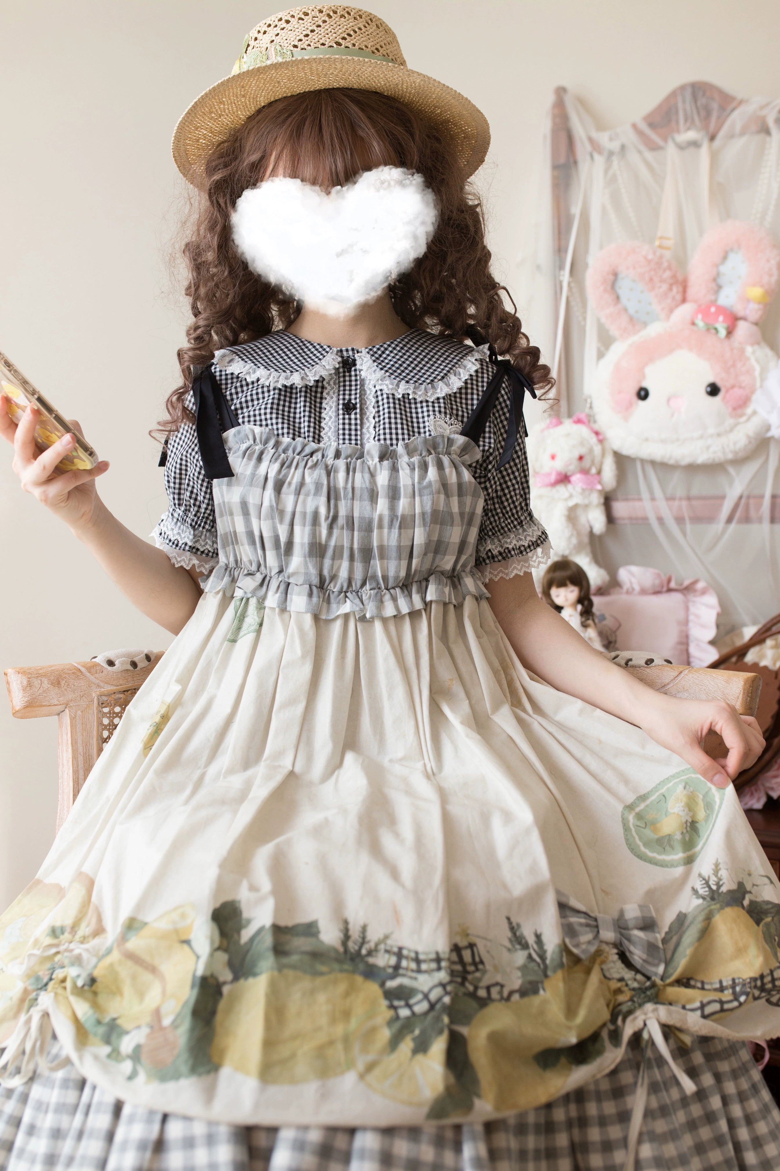 Kawaii Lolita Plaid Blouse With Cat Ear Peter Pan Collar