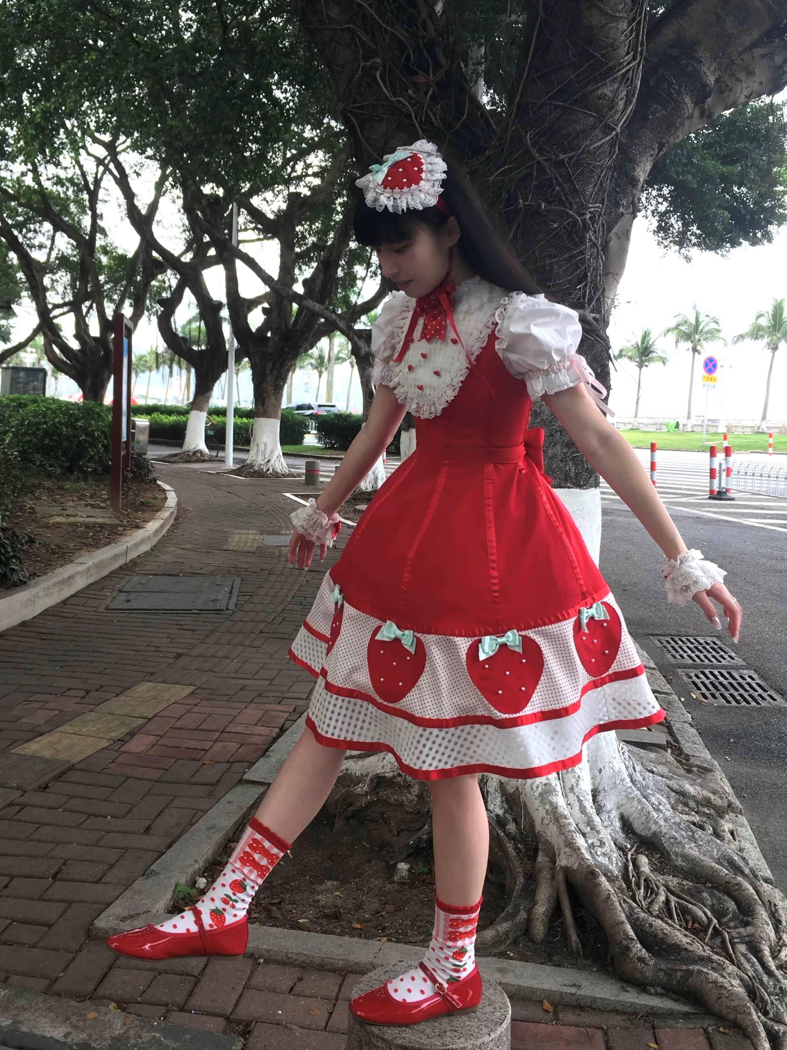 The Weird Strawberry Lady - Old School Lolita JSK, Hand-Studded Strawberry
