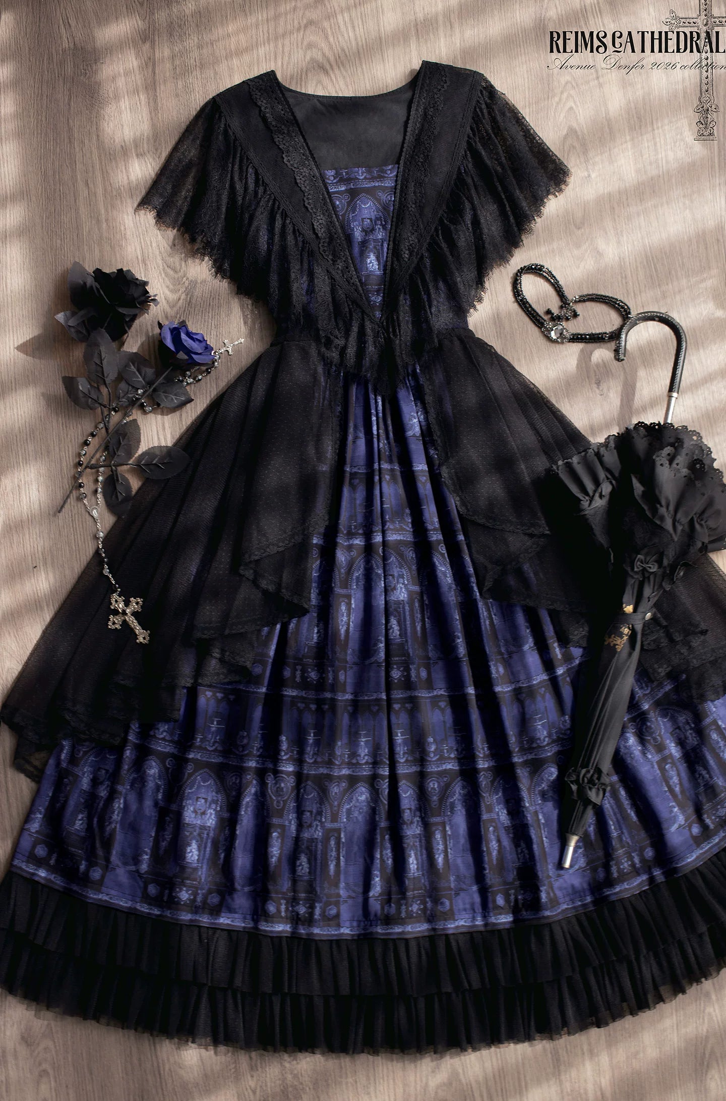 Reims Cathedral - Printed Classic Lolita Dress, Detachable Gauze Outlayer 44701:819206