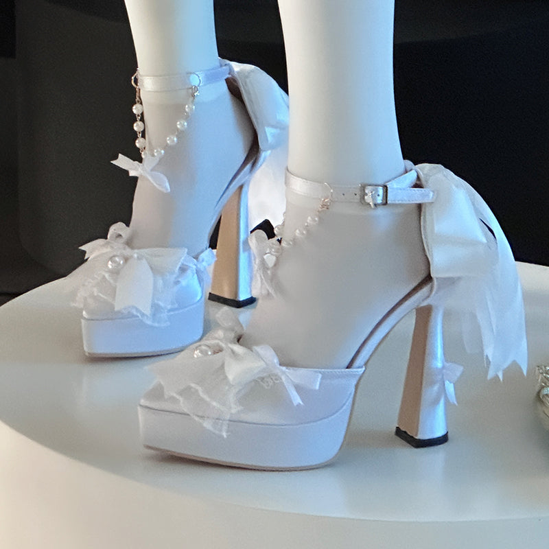 Sky Rabbit - Butterfly Dream - Wedding Sweet Lolita Platform Shoes with High Heels Pure White - Regular Version 35