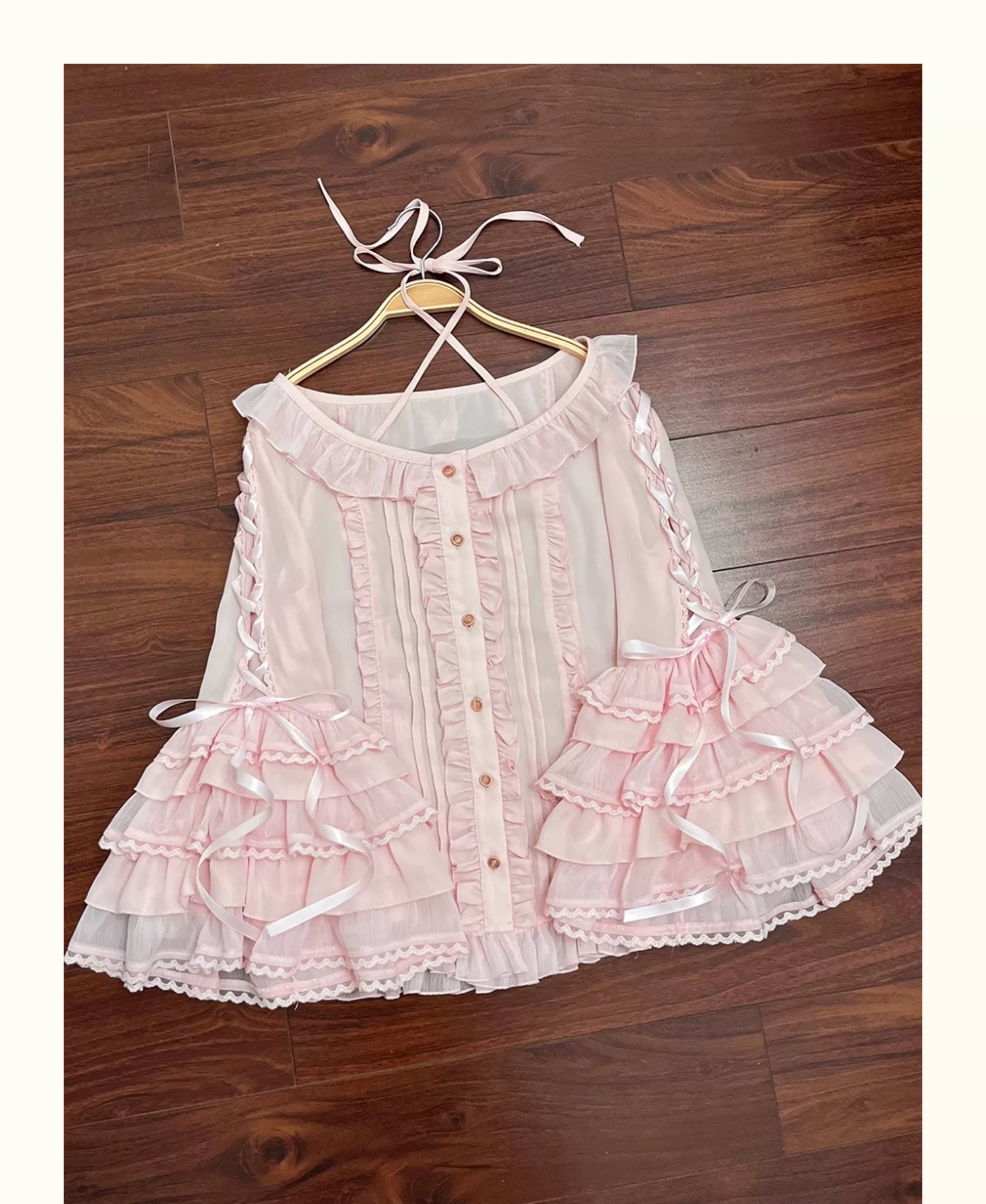 Sleeping Curse - Sweet Lolita Hime Sleeve Halter-neck Blouse Pink S In Stock