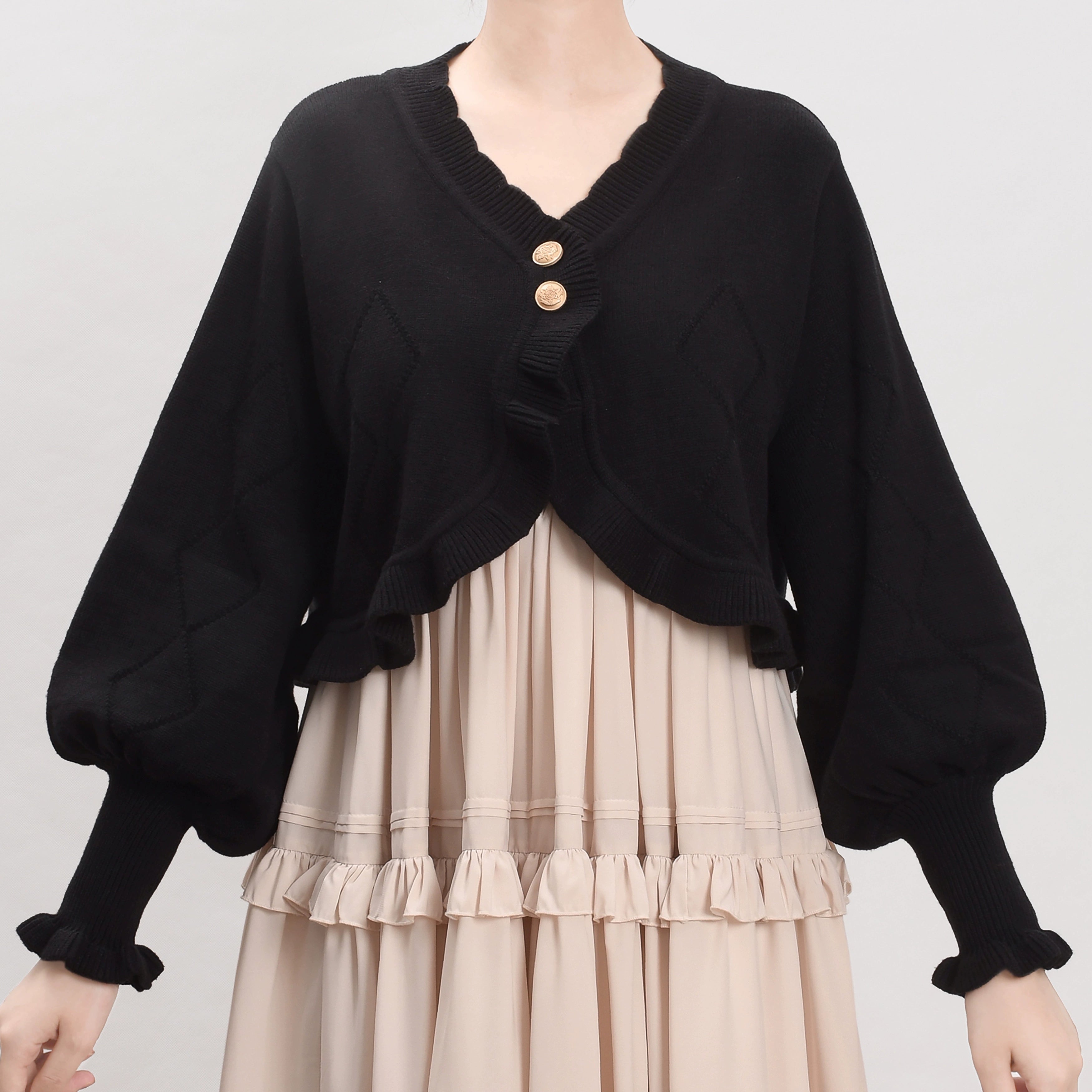 MIST - Cookie - Vintage Lolita Cardigan, Short Sweater (L M S / Black) 31538:369576