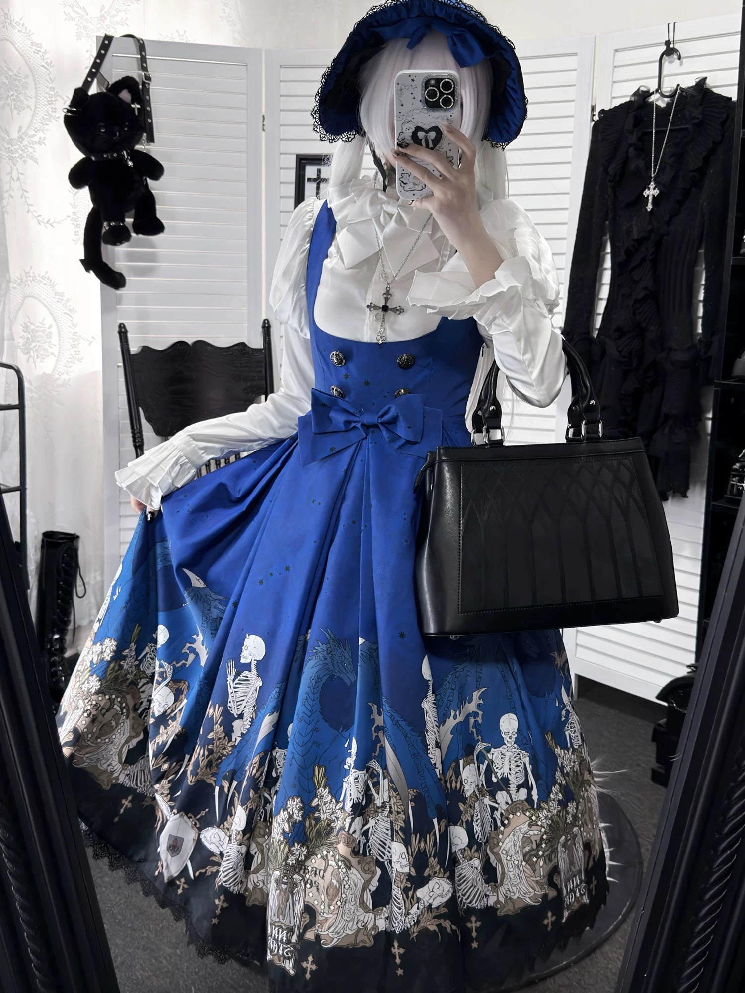 Dragon Bone Lily - Vintage Gothic Lolita Dragon & Skeleton Print JSK Dress