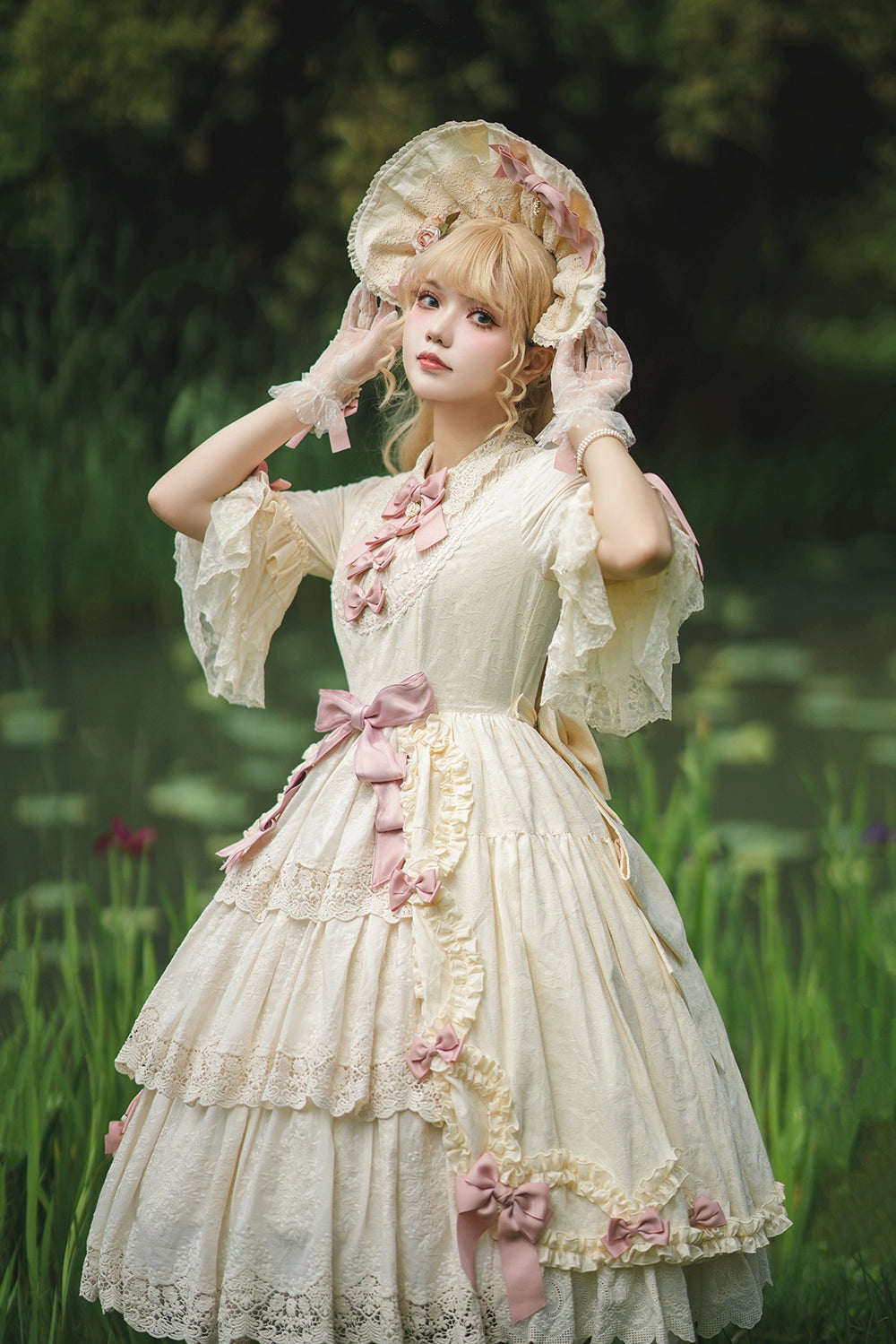 Miss Point~Lilyka Garden~Classic Lolita OP Dress Set Elegant Floral Wall Princess Sleeve 38832:606304