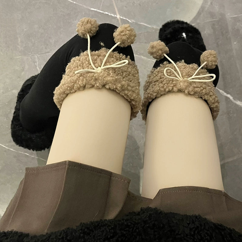 Hua Nai cat - Kawaii Winter Lolita Stockings Fuzzy Trim Furball Over-knee Socks One Size Black with brown trim