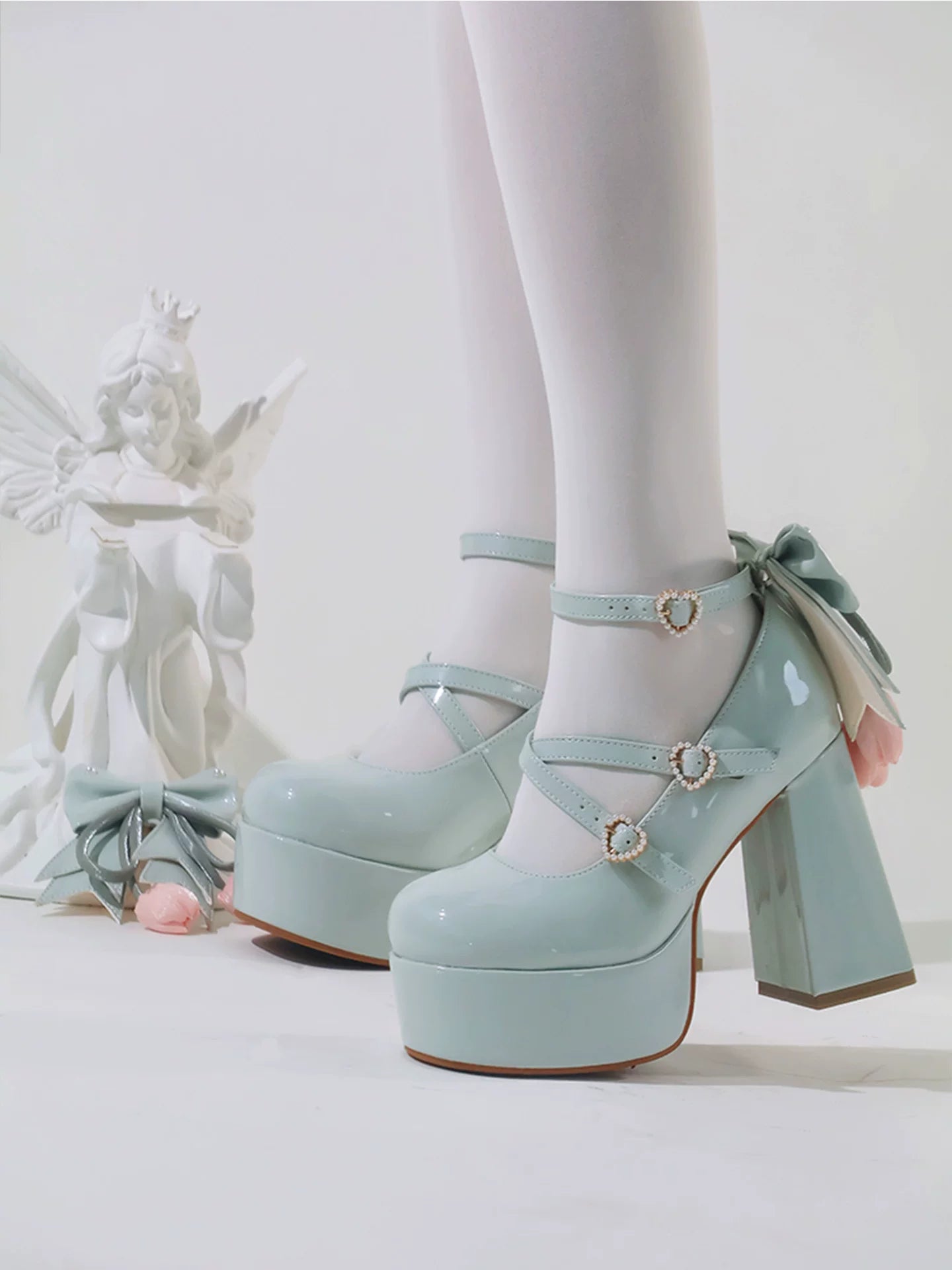 Whispering Tulip - Classic Lolita Heel Shoes, Detachable Tulip Bow 44633:816543