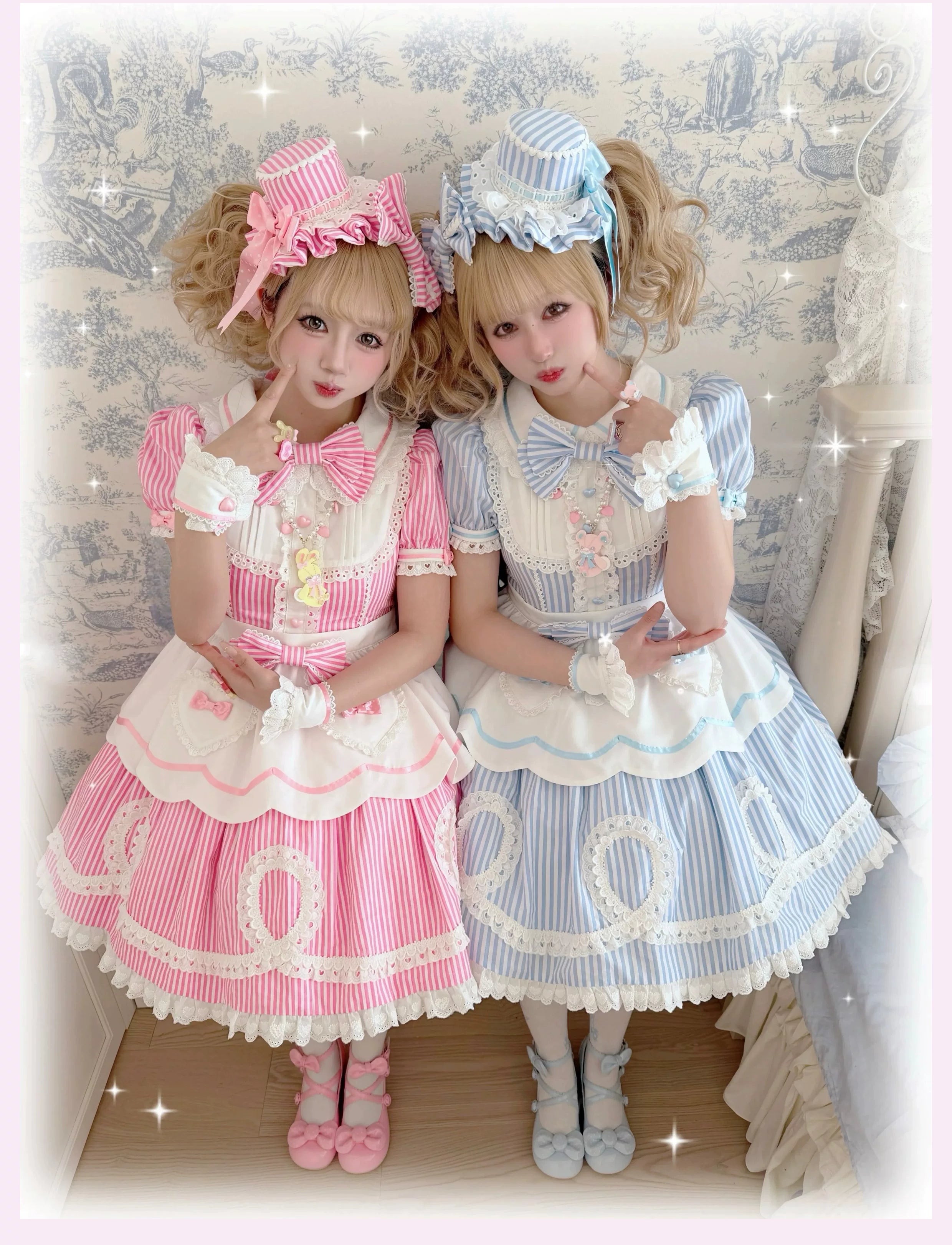 Candy Shop Manager - Old School Lolita Striped OP Dress, Detachable Apron