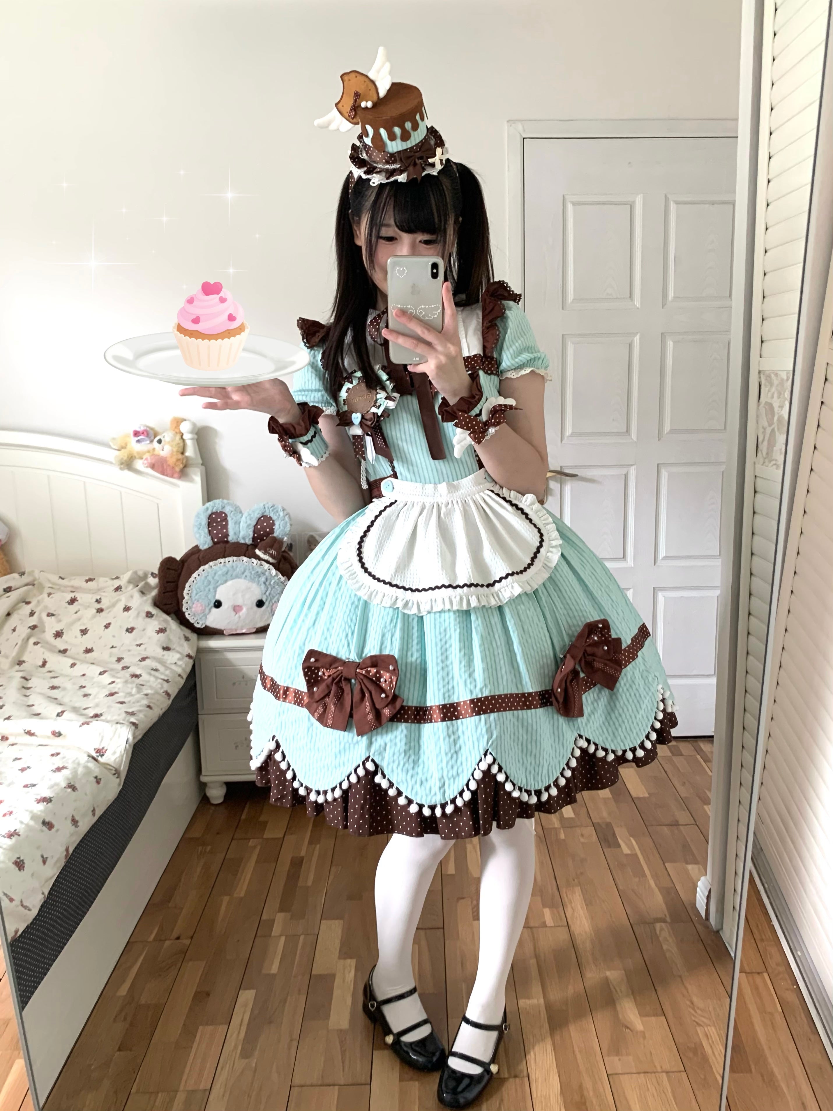 Biscuit Tata - Doll-like Sweet Lolita Dress, Detachable Chocolate Bows 45852:865127