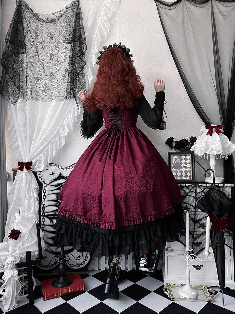 Moonlit Fragrance - Red Night Hunt - Classic Lolita Jumper Dress Wine Red JSK
