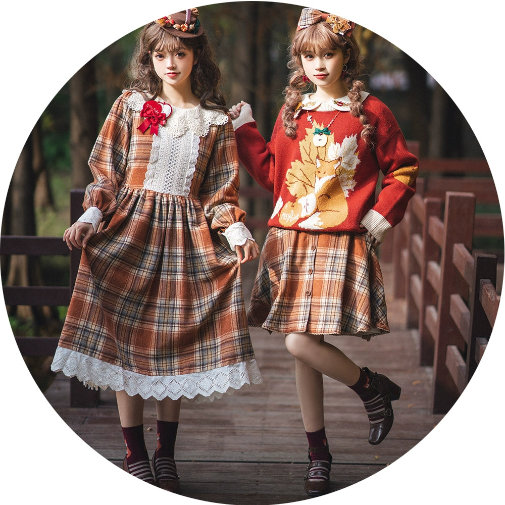 Miss Point - Chubby Fox in the Forest - Customized Lolita OP Dress Plaid Loose Daily Dress