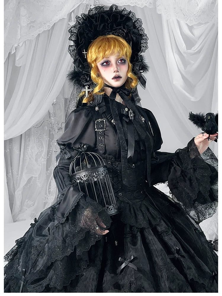 Dark Fog Feast - Gothic Lolita Bust-support Strap Dress, Lace & Cross 45256:842567