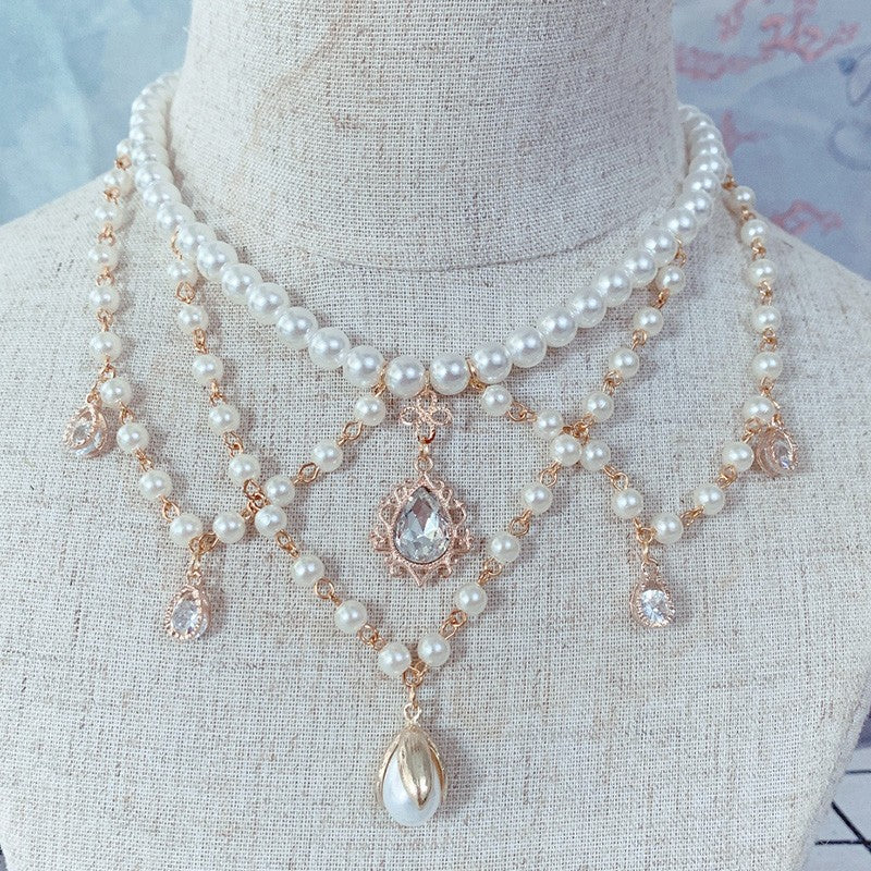 Cat Fairy - Gorgeous Lolita Tea Party Necklace, High Heels Shoes and BNT Hat pearl white necklace