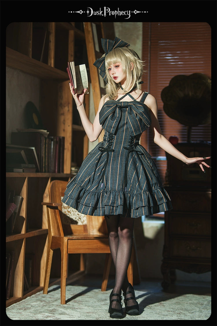DuskProphecy - Heron - Classic Lolita Striped JSK Dress, Halter Neckline 44313:802982