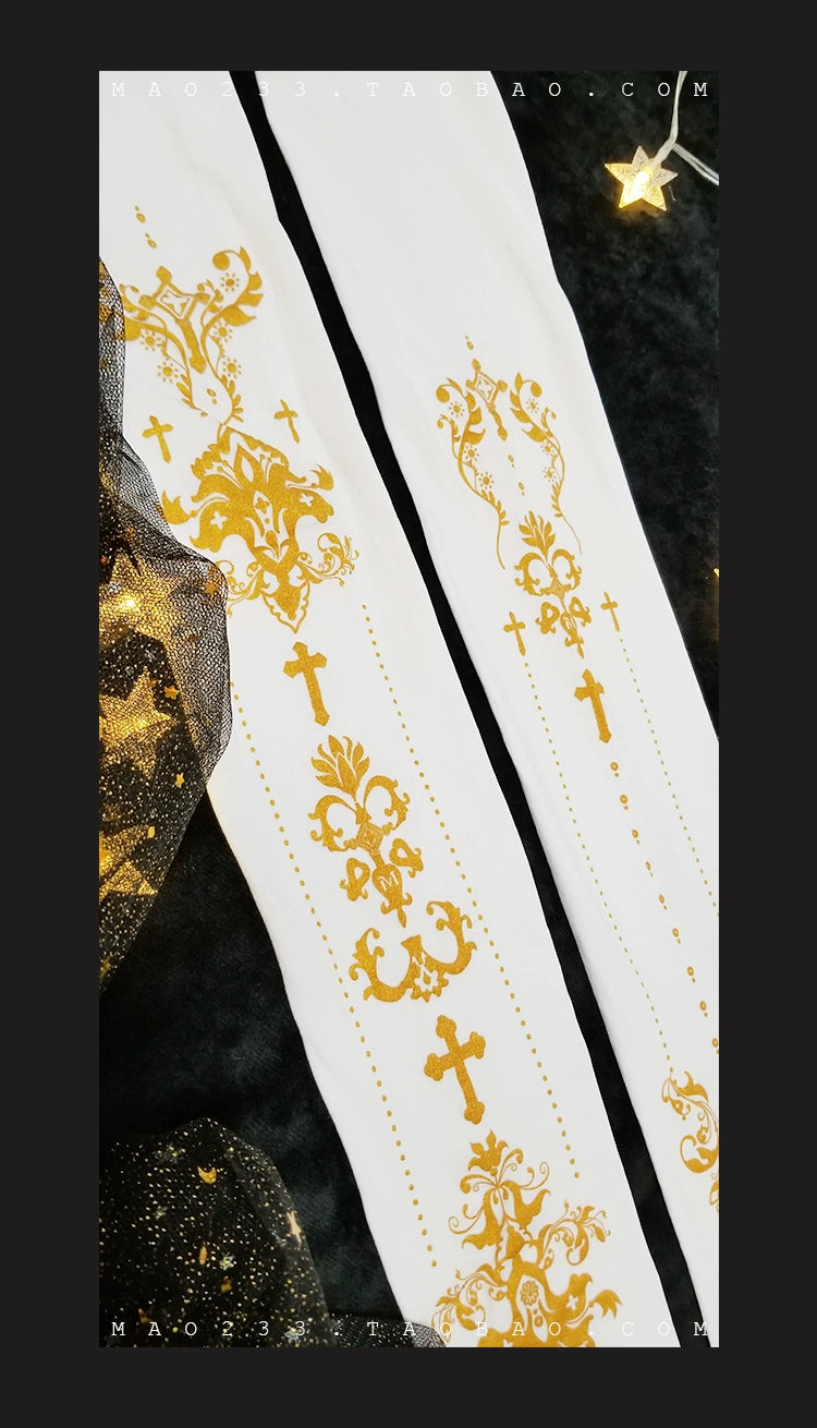Wulala Mew~Elegant Lolita Pantyhose Daily Gold Foil Printing Tights 32880:403174