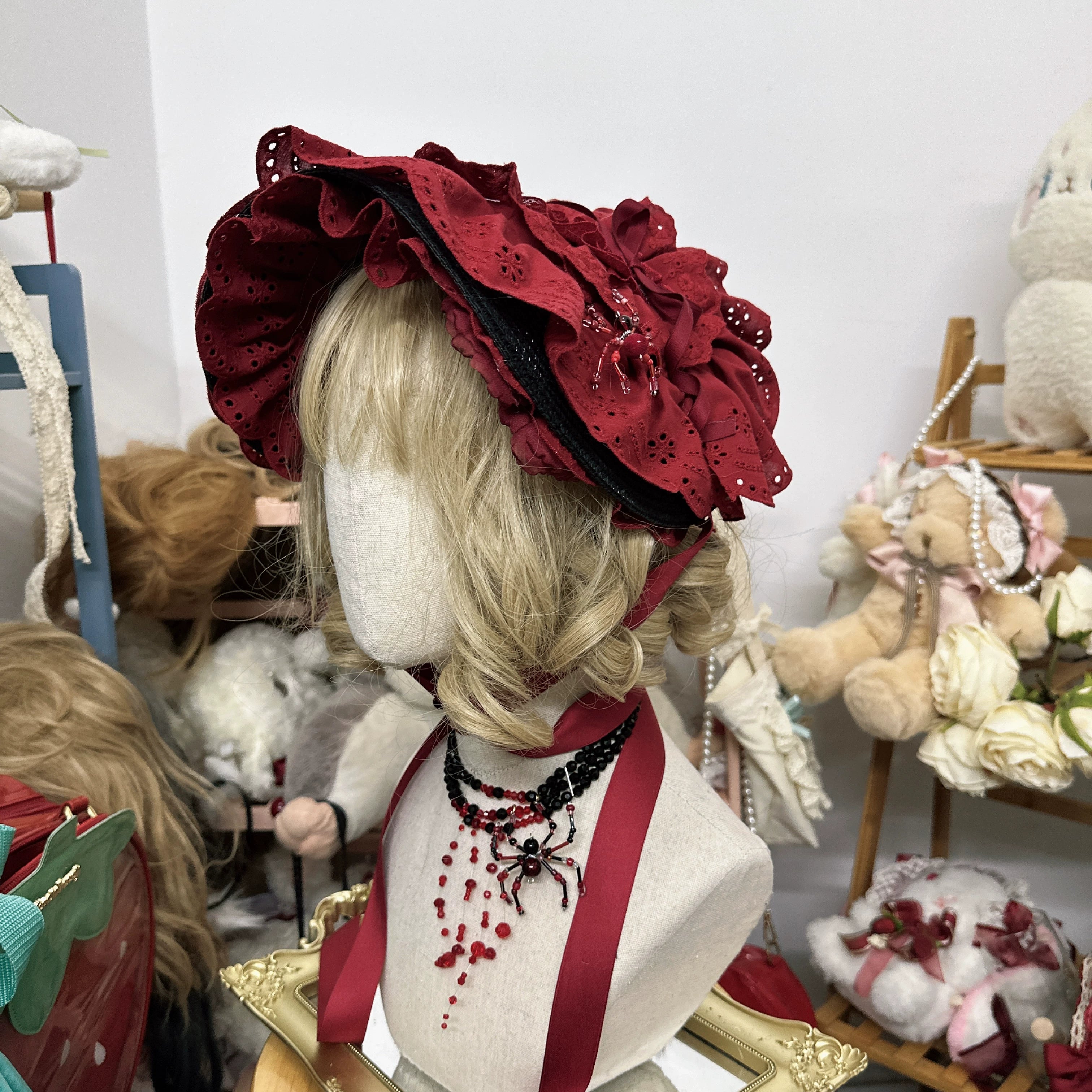 Chestnut Lolita - Gothic Lolita Bonnet Pure Cotton Hat Red BNT
