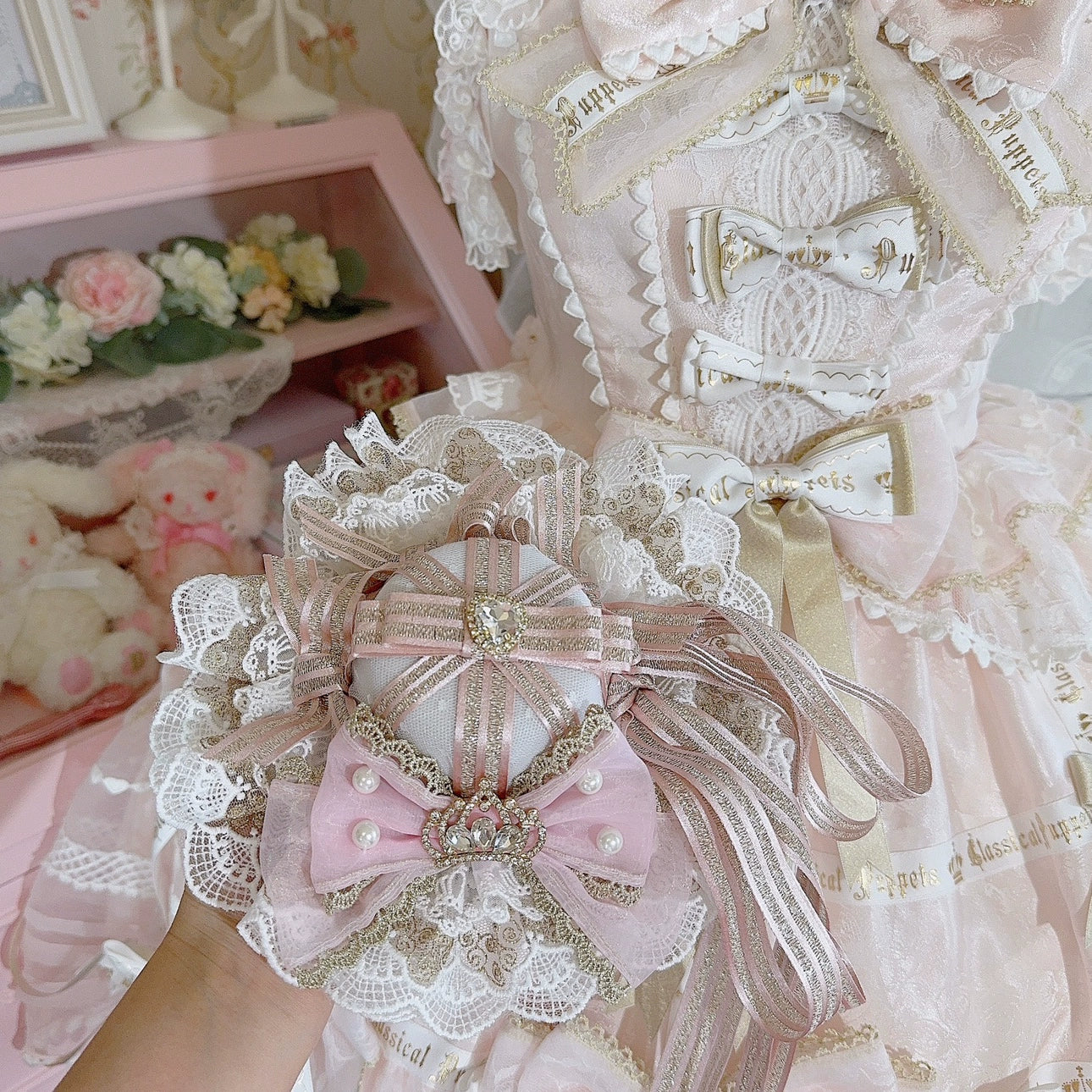 Cheese Cat - Sweet Lolita Cake Top Hat Handmade Lolita Accessory White pink gold top hat