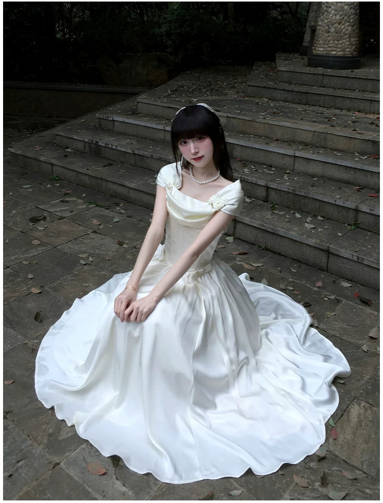 For Beloved - Classic Lolita Satin JSK Dress Set, Fishbone Waist 45039:835218