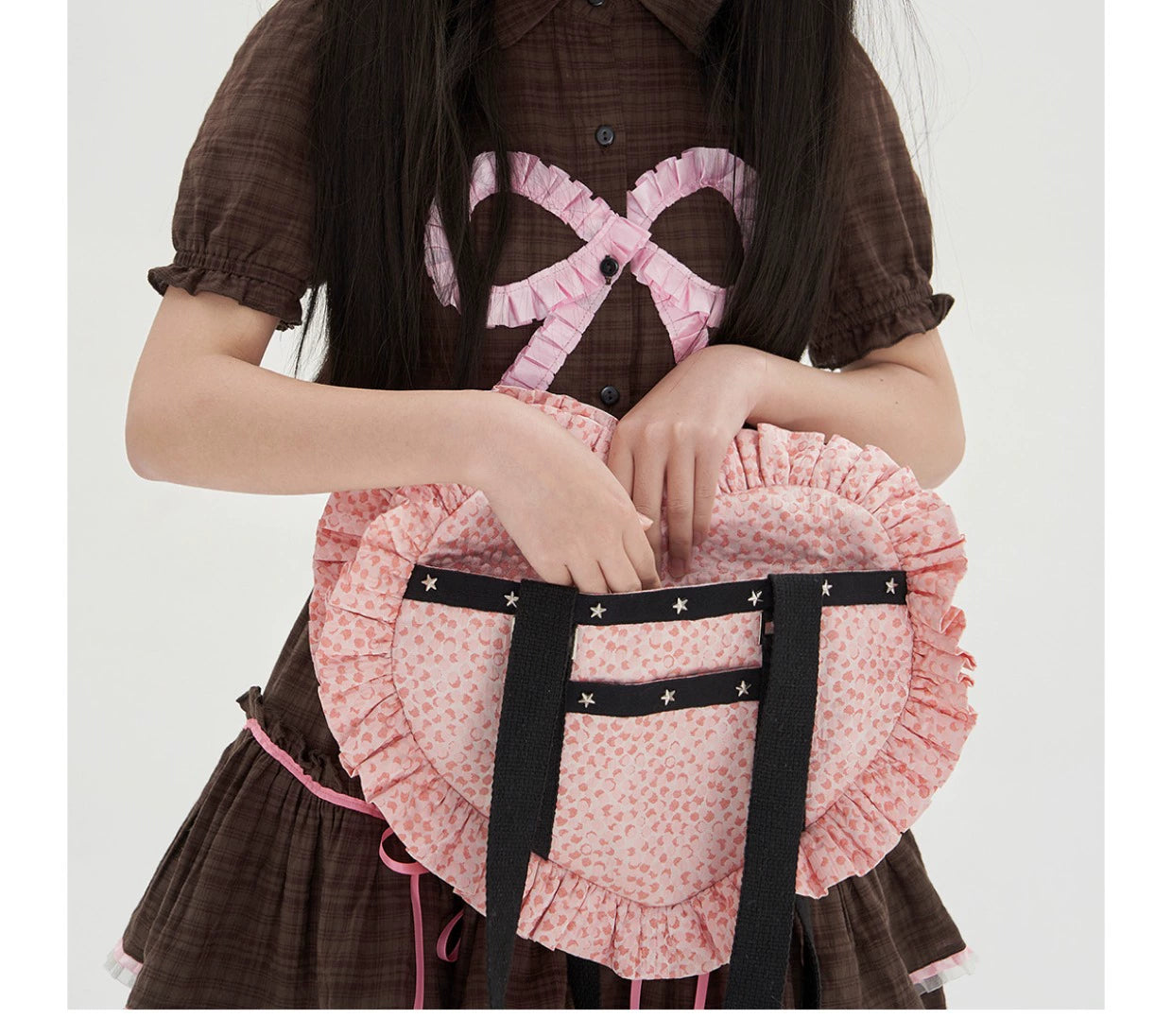 Soso Meme Club - Vintage Lolita Heart Shaped Plaid Dot Print JK Uniform Bag