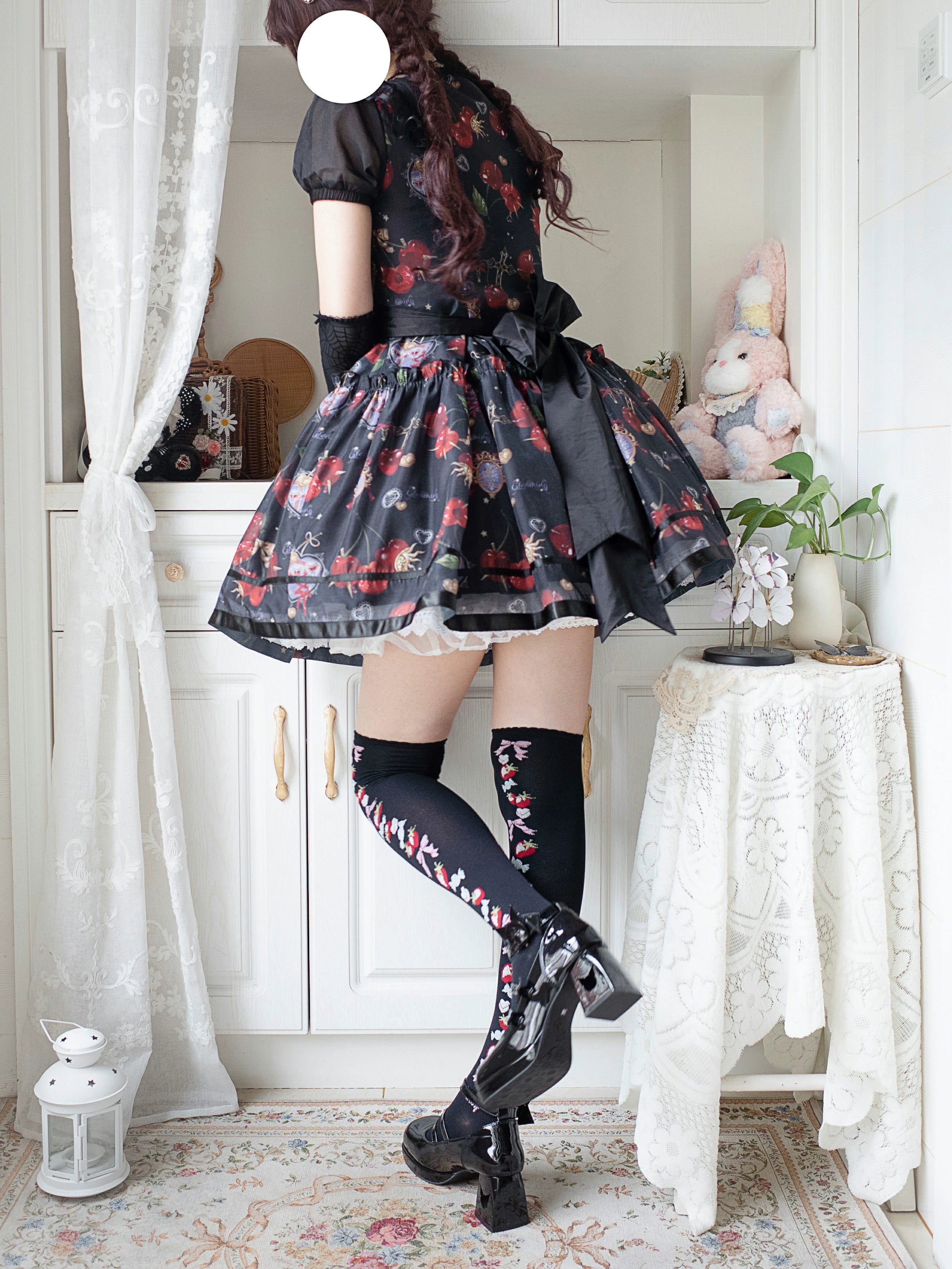 (Buy for me)Gloaming~Sweet Lolita Cherry print Short Sleeve OP and SK Set 28840:322624