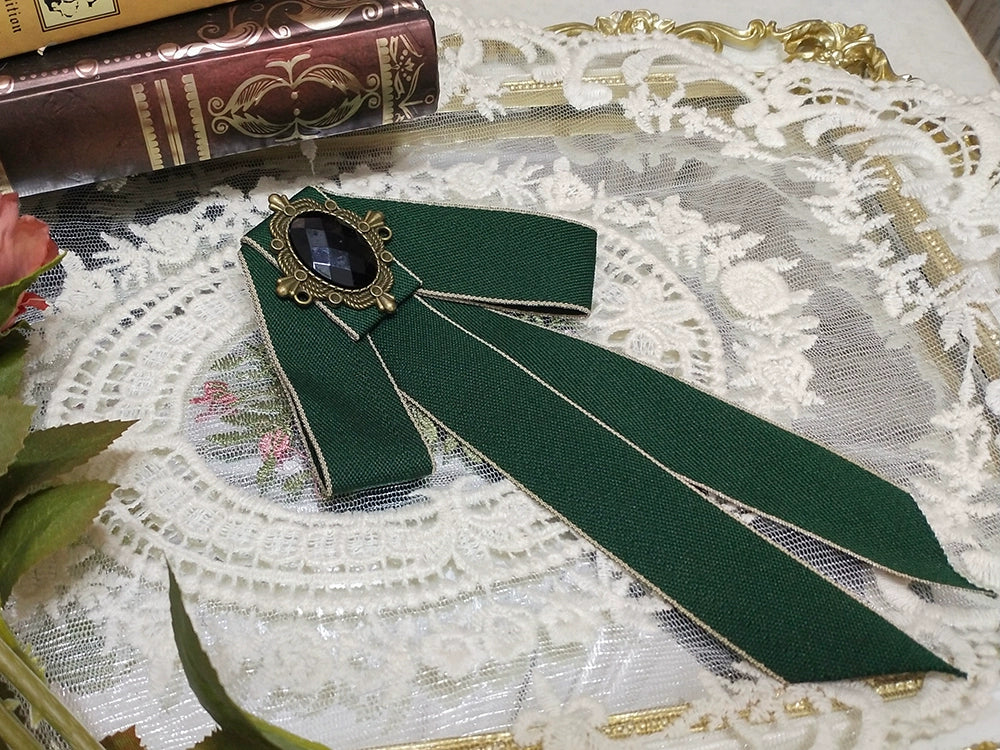 Miss Point - Rose Doll - Elegant Lolita Brooch Lolita Lapel Pin Multicolors Green Ribbon Brooch A