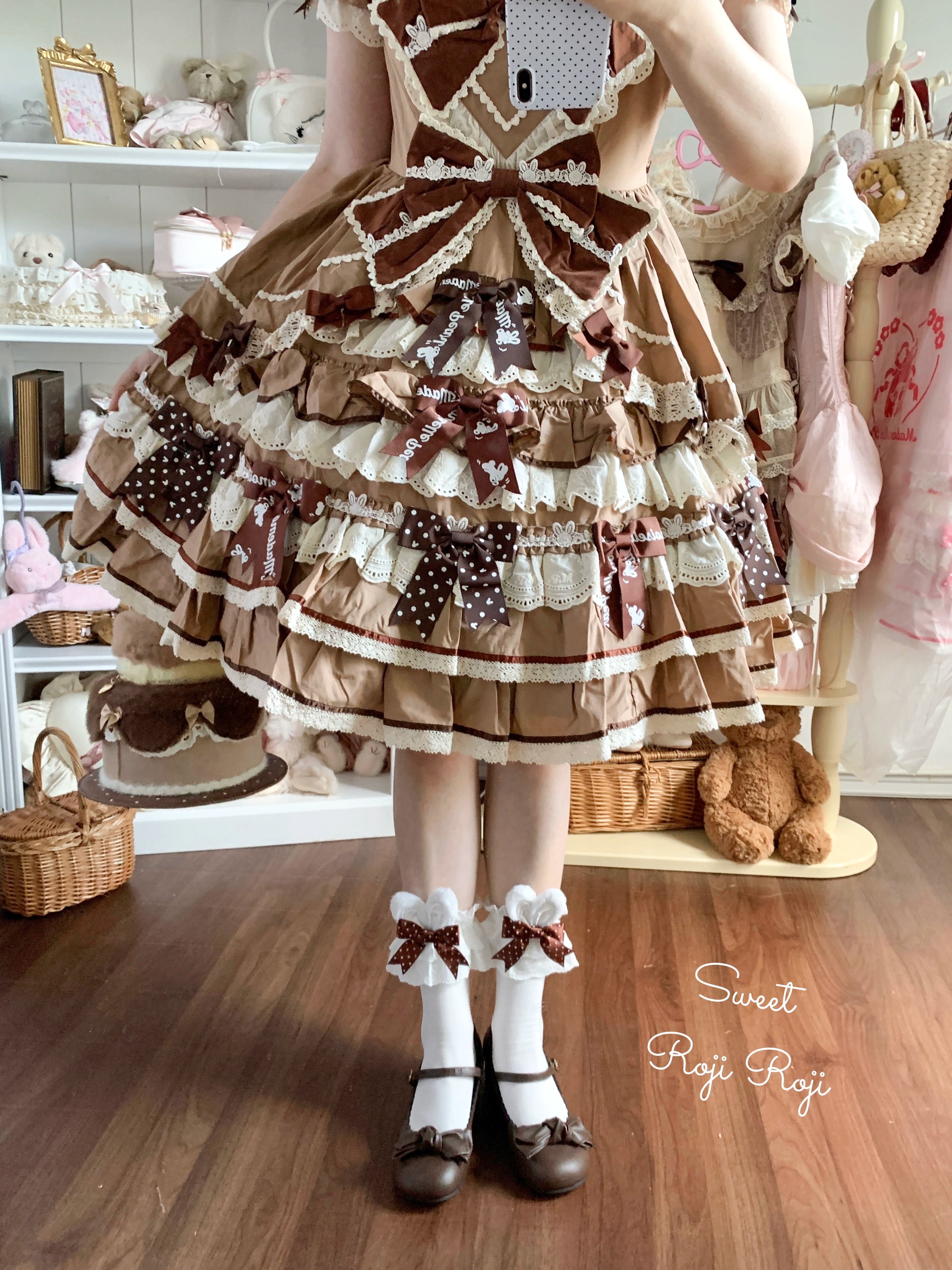 Roji Roji - Sweet Lolita Cotton Socks, Bunny Ear & Ribbon Bow 44135:796836