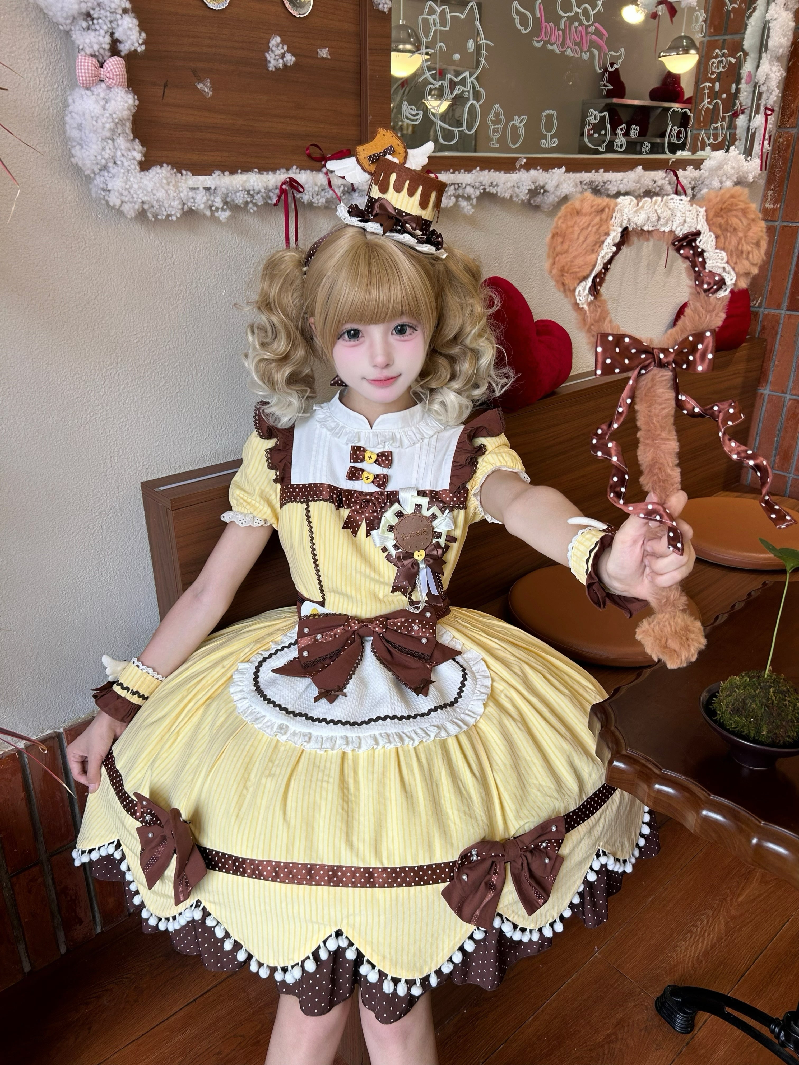Biscuit Tata - Doll-like Sweet Lolita Dress, Detachable Chocolate Bows 45852:865128