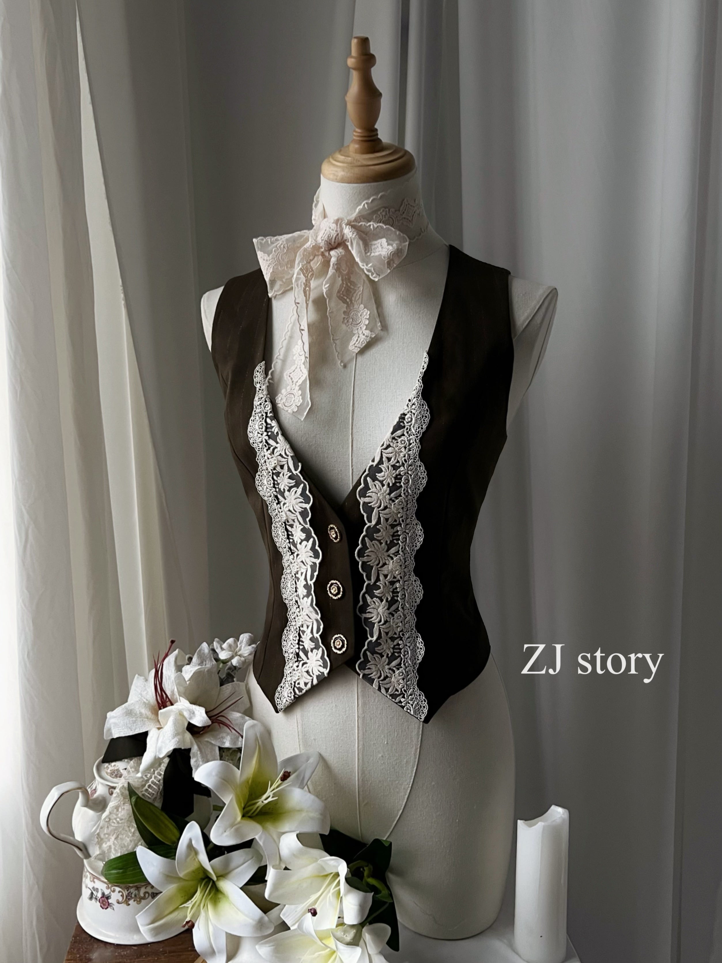 Embroidered Classic Lolita OP Dress, Lace Trim Shirt (L M S XL) 45209:840242