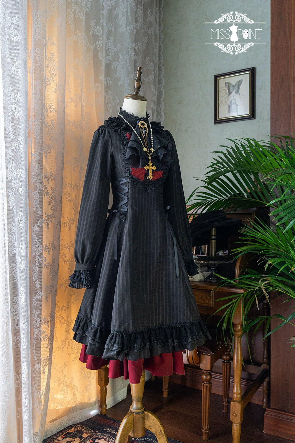 Miss Point - Perintz Manor - Gothic Lolita OP Long Sleeve Retro Lolita Dress 39904:642948