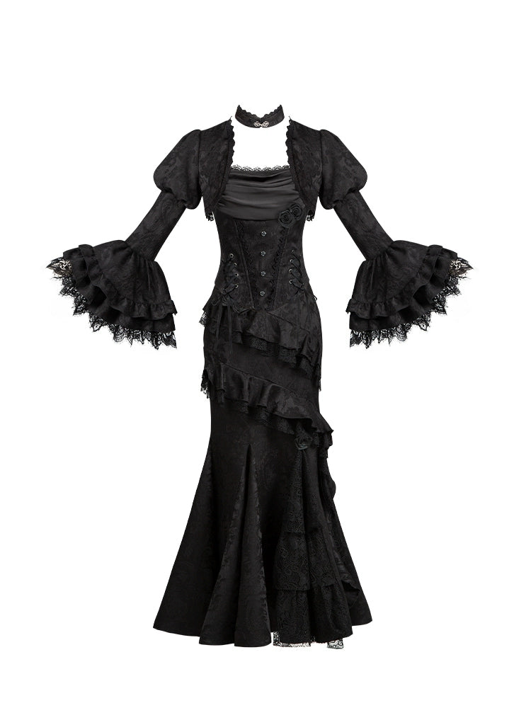 With PUJI - Letter and Poetry · Twilight - Black Gothic Lolita Skirt Set, Witch-Inspired 43525:778325