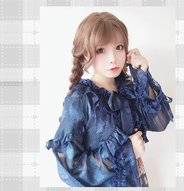 Time Memory~Xianbei~Sweet Lolita Chiffon Lantern Sleeve Cardigan with Bow 34598:463164