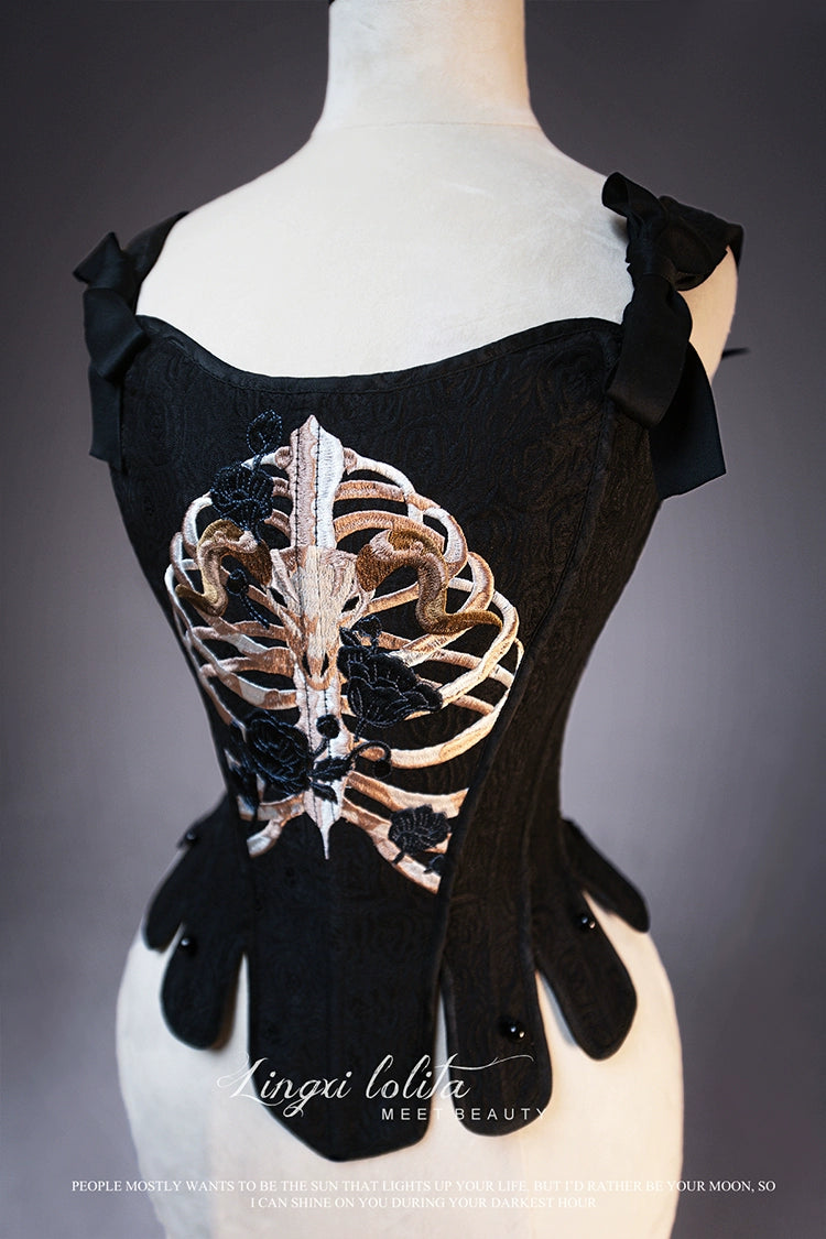 Lingxi Lolita - Bone island Gothic Lolita Corset Goth Blouse Skirt Set