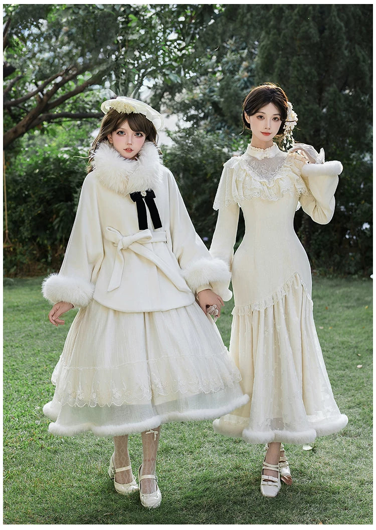 Winter Island Memory - Elegant Lolita Winter Coat & OP Dress Set