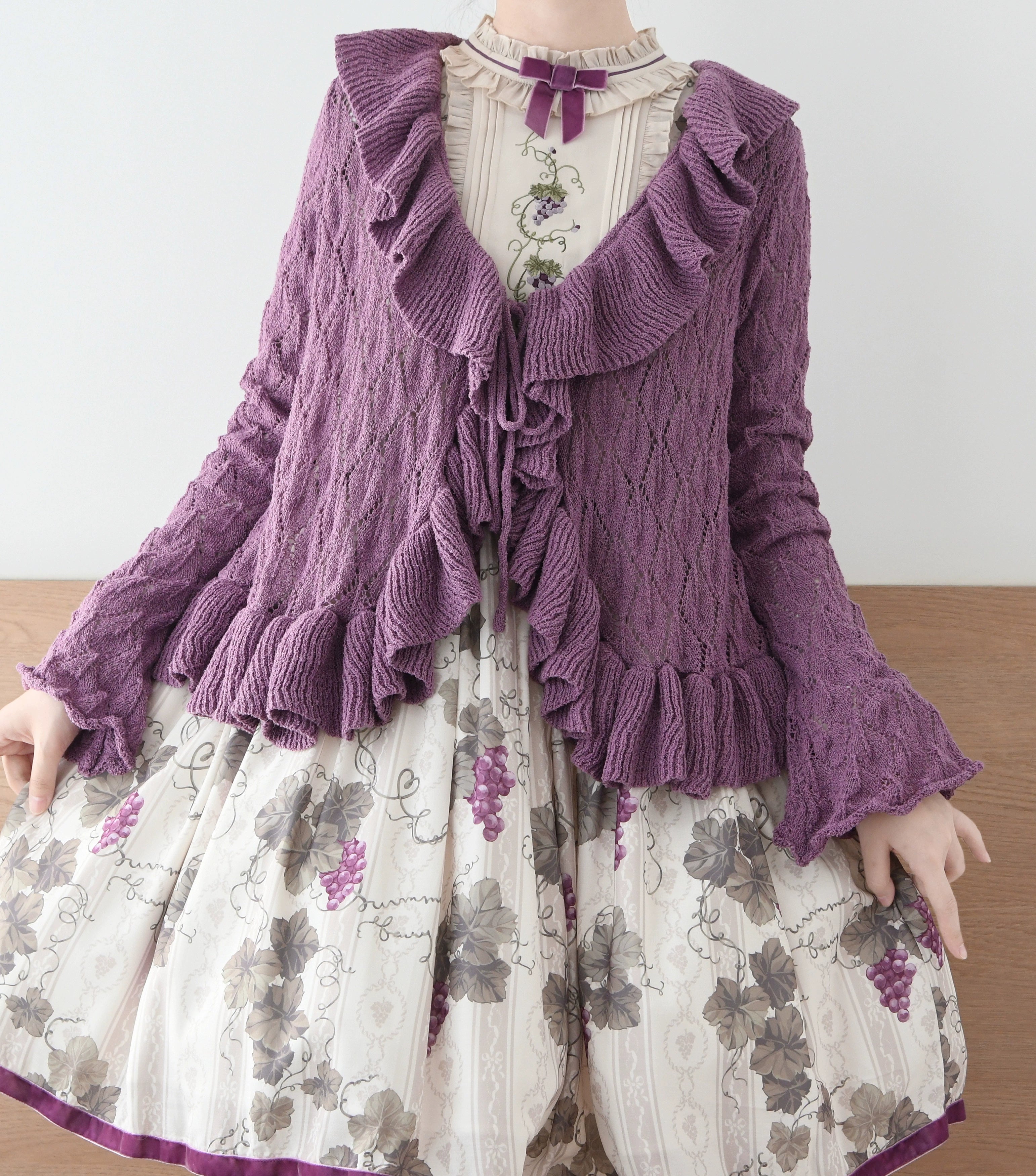 Sunset Bouquet - Elegant Lolita Cardigan, Flounce Hem