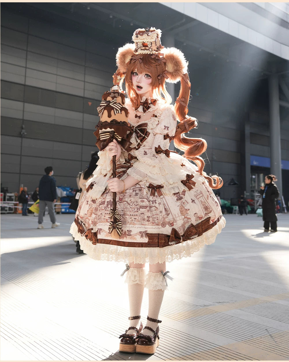 Little Bear Workshop - Primted Sweet Lolita Dress, Long Sleeved Blouse 44573:813764