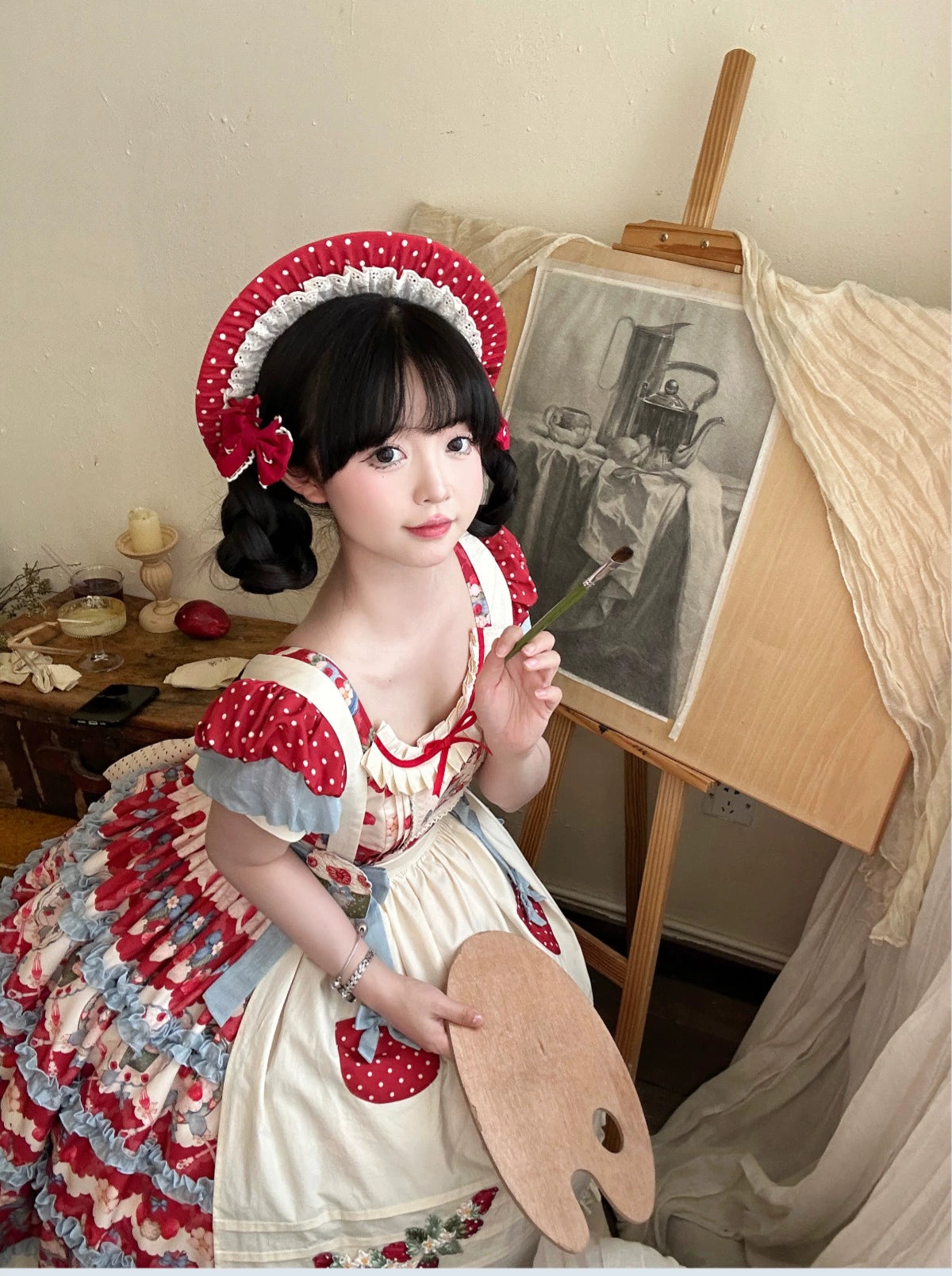 Rose Whispers - Strawberry Tata - Sweet Lolita Dress Suit With Strawberry Cake Print 43173:769136