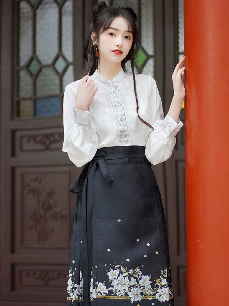 (BFM)Meiyimeng~Han Lolita Shirt Stand Collar Puff Sleeve Blouse S 5508 white shirt 