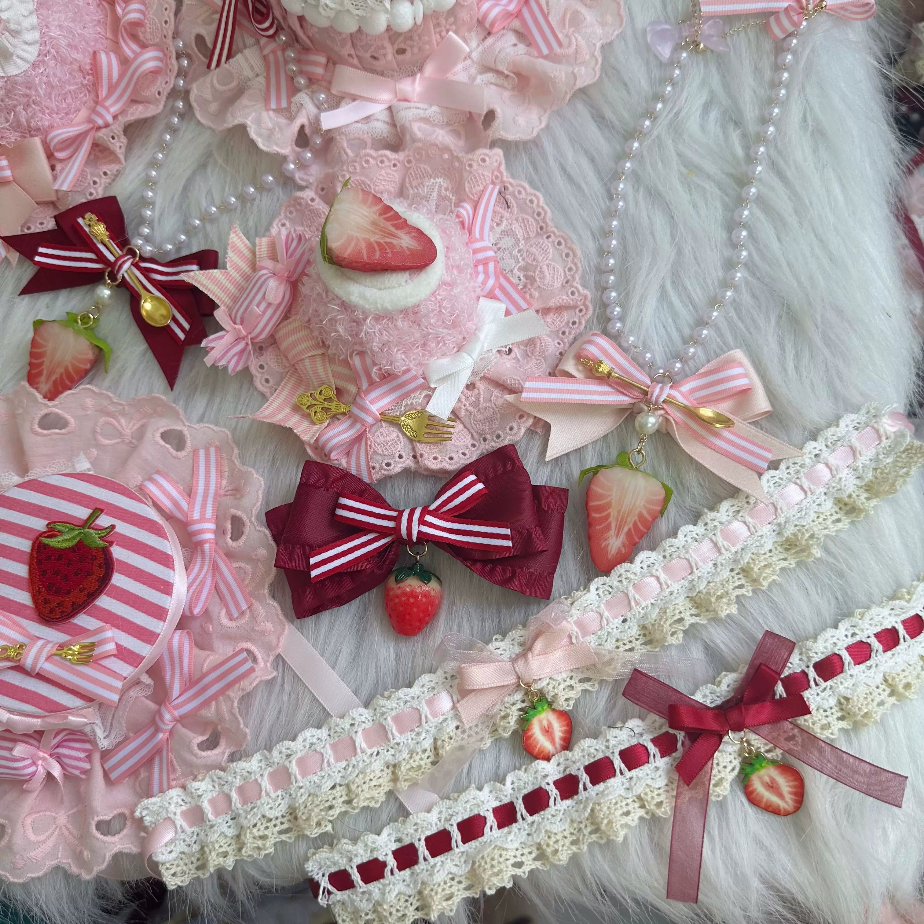 Sweet Lolita Headdresses, Strawberry, Ruffles & Bows