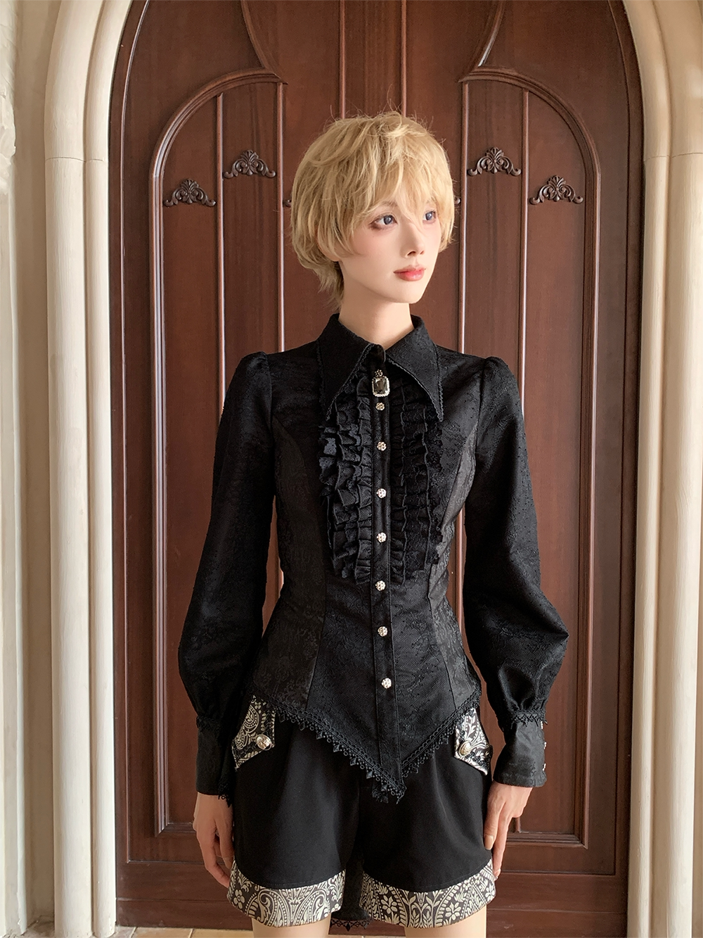 Chill Rice - Jacquard Sleeveless Ouji Lolita Blouse, Lace Accent (2XL L M S XL) 44800:822413