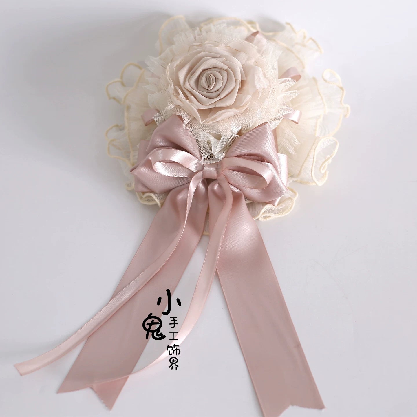 Elegant Champagne Lolita Headdress, Floral & Bows Burned Floral Top Hat Only (with fixed clip)