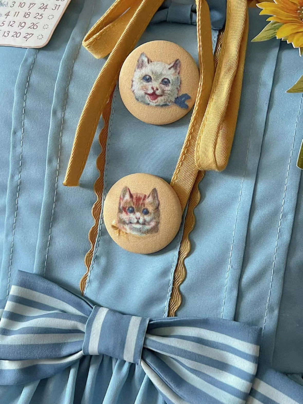 Polaris Lolita - Cat and Sunflower - Sweet Lolita JSK Cat and Sunflower Print Dress and Headdress Set 36738:526424