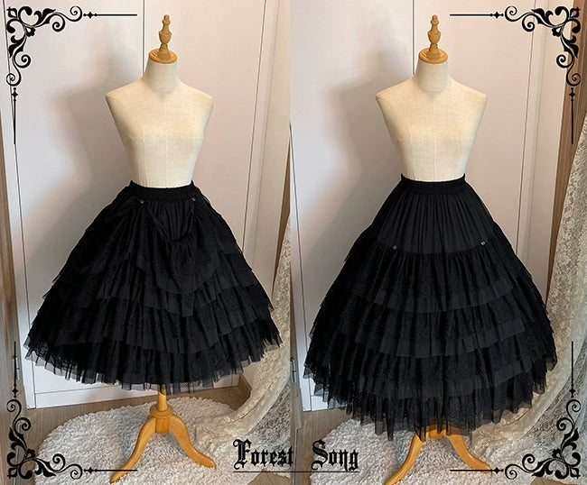 Forest Song - Star and Sea - Classic Lolita Petticoat Adjustable Tiered Ruffle Skirt Black underskirt only One Size