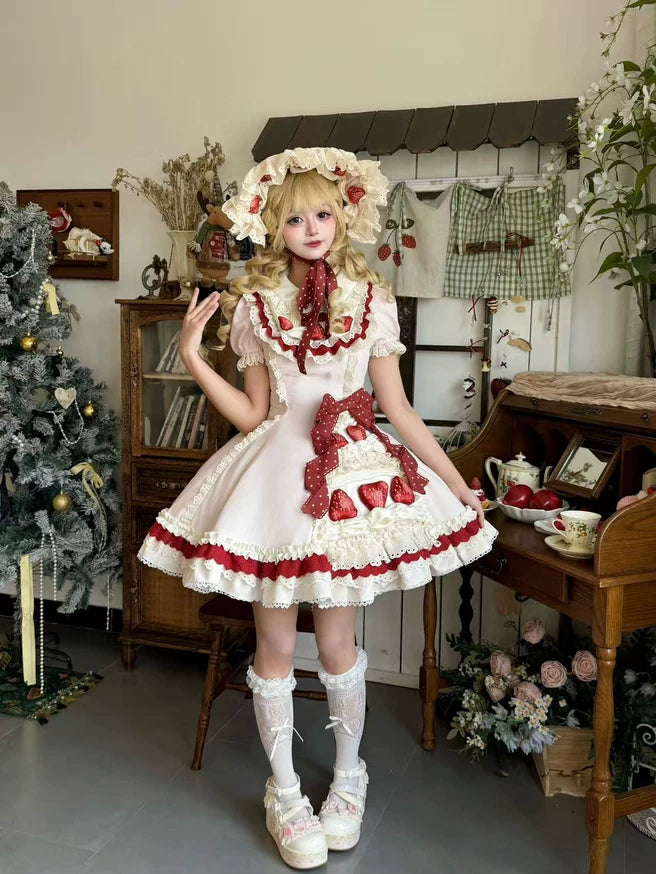 Strawberry Cake - Old School Lolita Dress, Detachable Sleeves 44451:808943