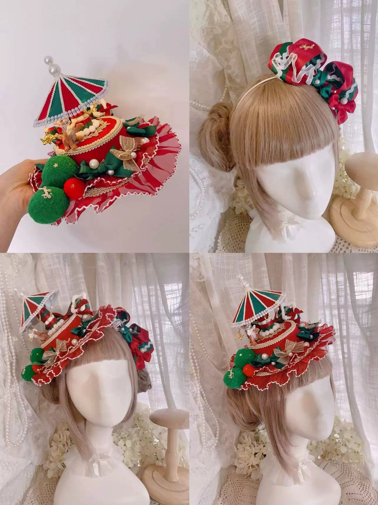 Cat Box - Night Party - Kawaii Lolita Small Top Hat KC Headdress Tiger red Hat