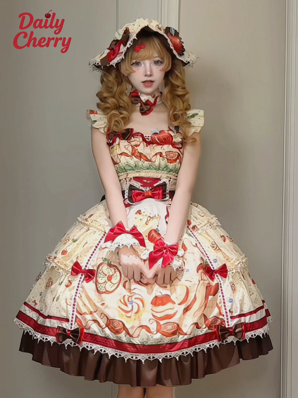 Maple Apple Tart - Sweet Lolita JSK Dress Set, Apple Pie Print 46100:875116