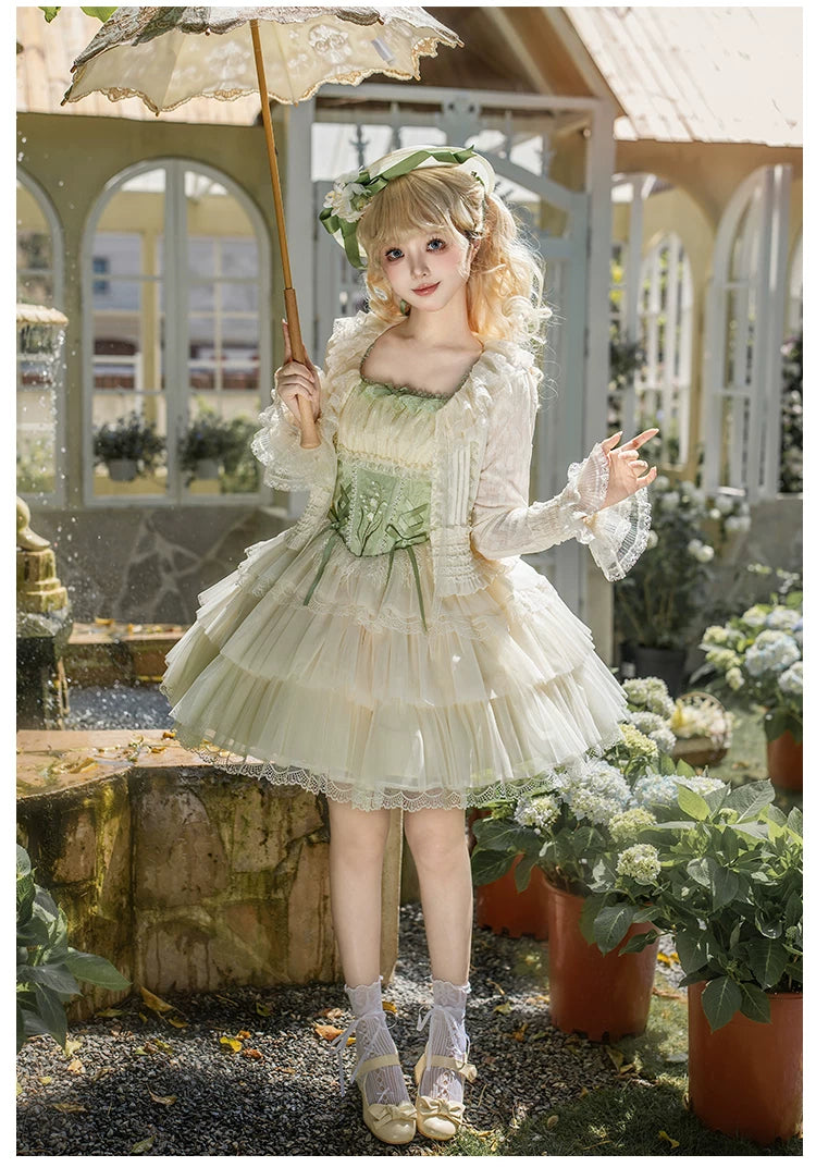 Morning Dew - Elegant Lolita Cardigan, Ruffle & Butterfly Pattern