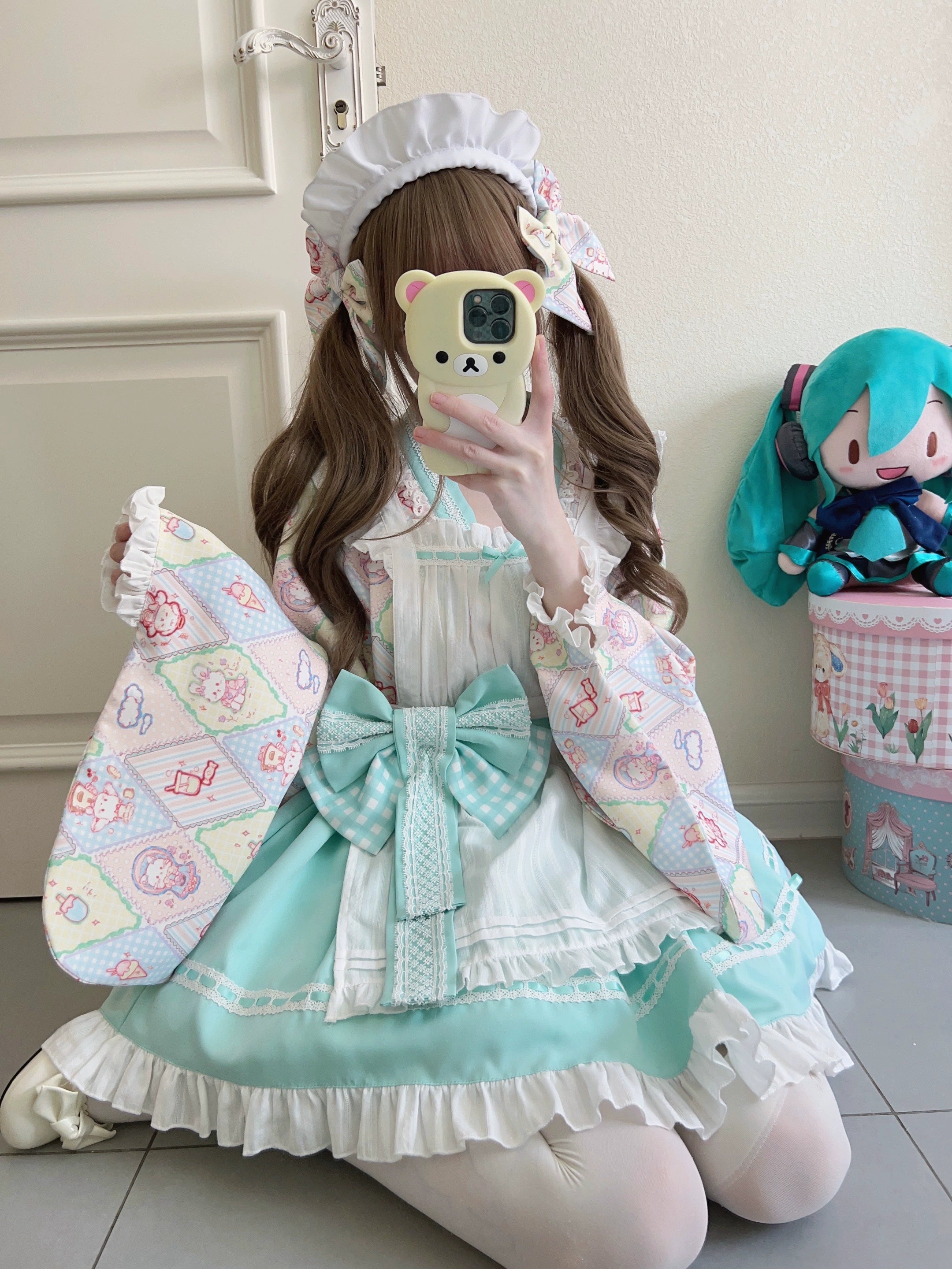 Sugar Girl~Showa Sweetness~Maid Wa Lolita Skirt Set Cute Summer Lolita Bow Apron 35422:520370