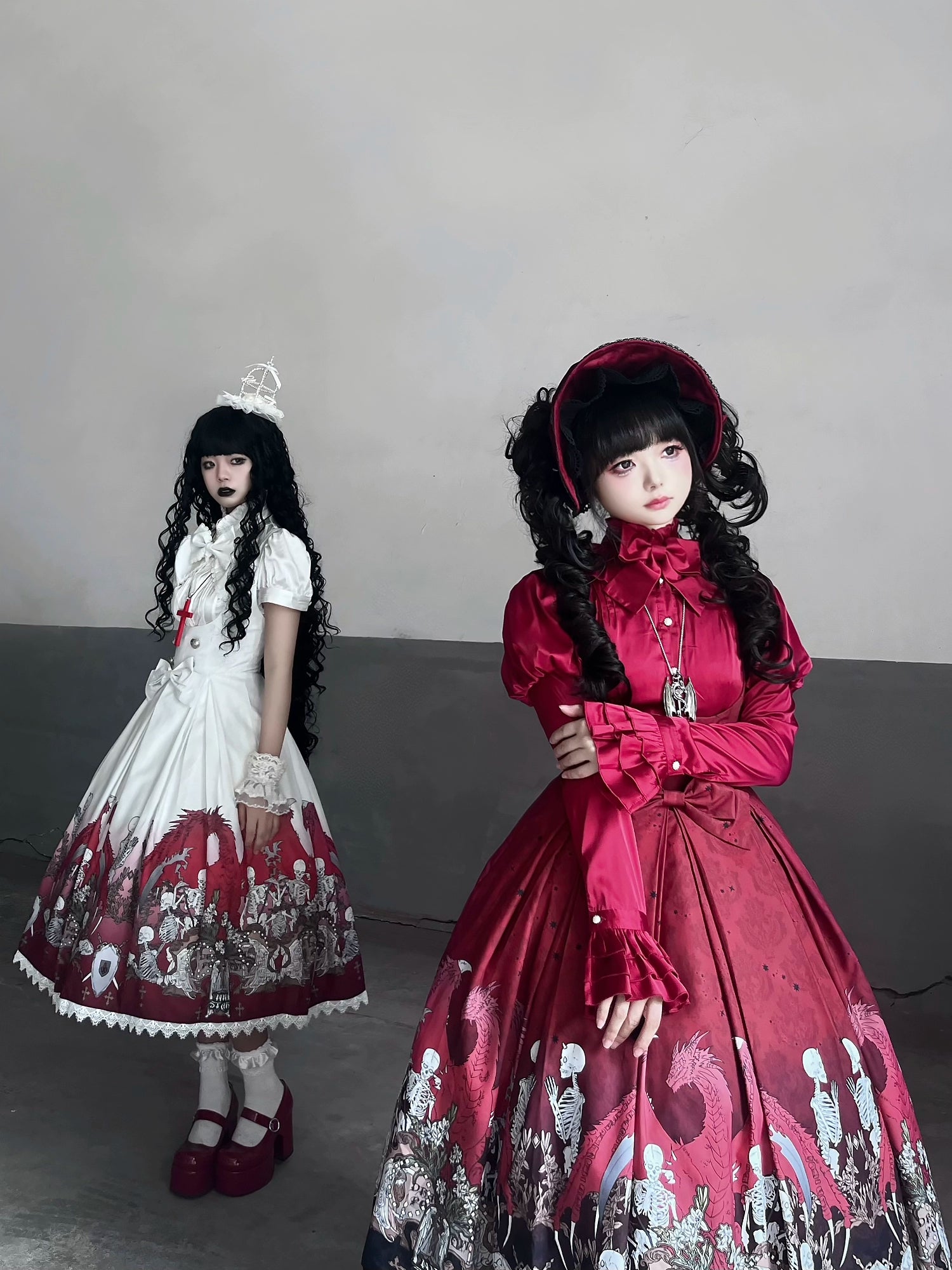 Nn Star - Dragon Bone Lily - Bone Printed Bust-Supporting Gothic Lolita JSK