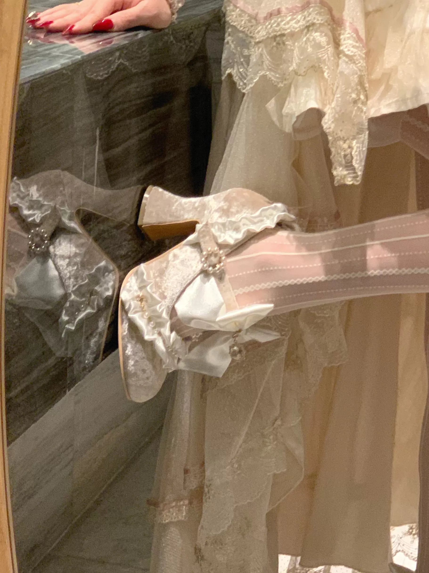 Ribbon Anthem - Gorgeous Classic Lolita Heels, Detachable Bow & Pearl 44639:815883